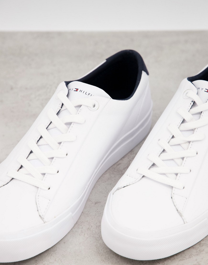 Tommy Hilfiger Leather Sneakers With Script Logo In White