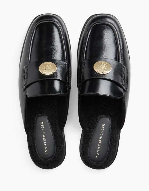 Tommy Hilfiger Leather square toe penny mules in black, 3 of 7