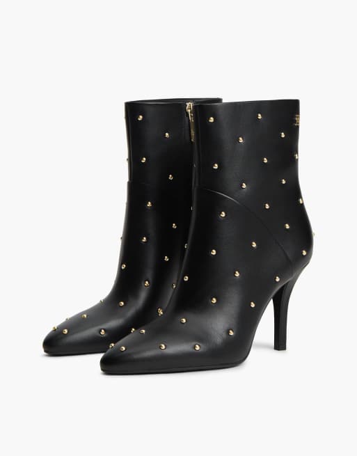 Tommy Hilfiger Leather studded stiletto heel ankle boots in black, 2 of 7
