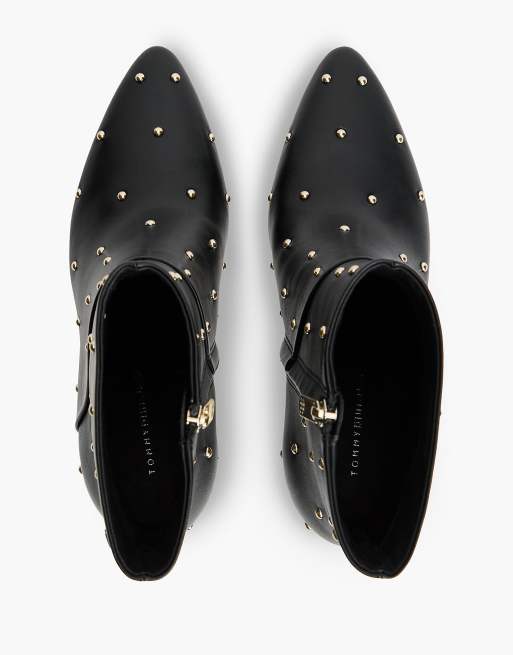Tommy Hilfiger Leather studded stiletto heel ankle boots in black, 3 of 7