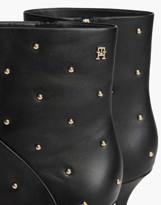 Tommy Hilfiger Leather studded stiletto heel ankle boots in black, 6 of 7