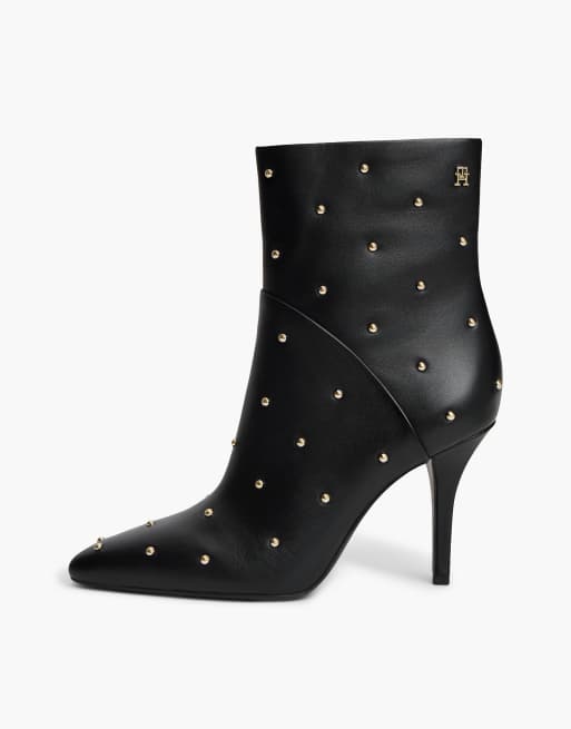 Tommy Hilfiger Leather studded stiletto heel ankle boots in black, 7 of 7