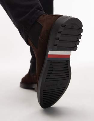 Tommy Hilfiger Leather Suede Comfort Chelsea Boots In Brown