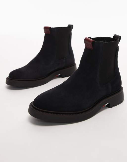 Tommy Hilfiger leather suede comfort chelsea boots in navy