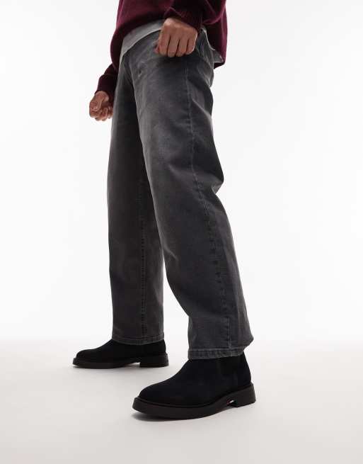 Tommy Hilfiger leather suede comfort chelsea boots in navy