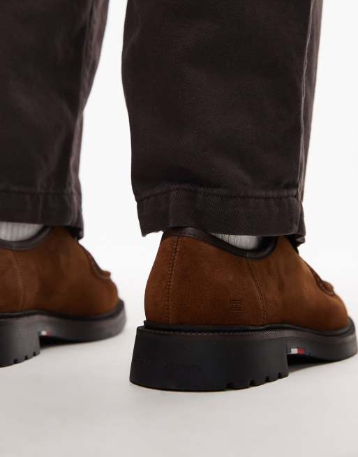 Tommy Hilfiger leather suede comfort derby shoes in brown | ASOS