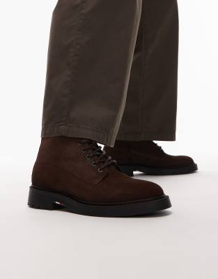 Tommy Hilfiger Leather Suede Comfort Lace Up Boots In Brown