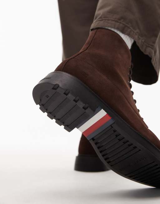 Tommy Hilfiger leather suede comfort lace up boots in brown  display picture 2