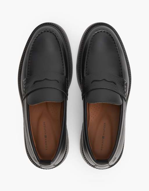 Tommy Hilfiger Leather textured penny loafers in black, 3 of 7