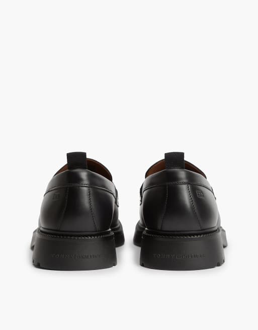 Tommy Hilfiger Leather textured penny loafers in black, 4 of 7