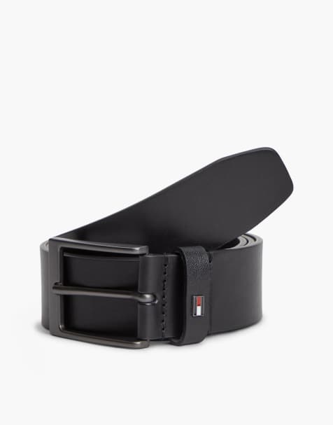 Tommy Hilfiger Leather tonal rectangular buckle belt in black - view 1