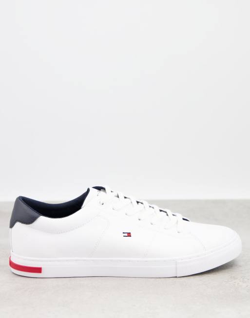 tommy hilfiger corporate logo leather trainers in white