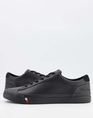 tommy hilfiger black leather trainers