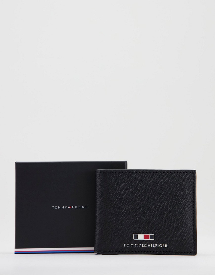 Tommy Hilfiger leather wallet with flag logo in black