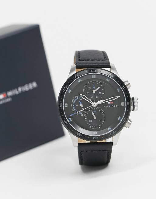 Tommy hilfiger watch black leather strap sale