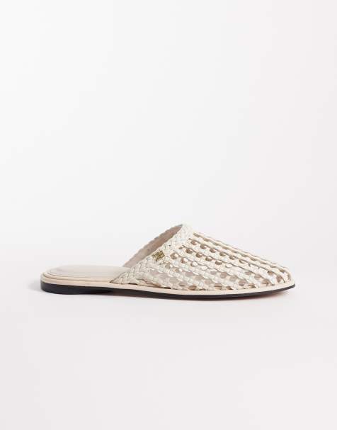 Tommy Hilfiger leather woven mule sandals in cream - view 1
