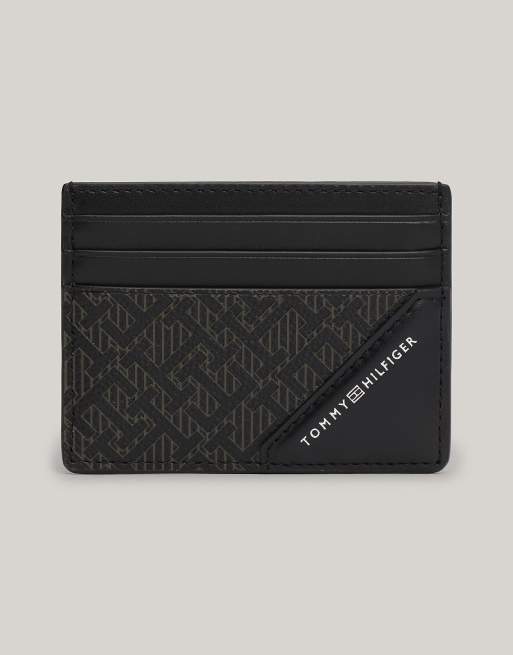 Tommy Hilfiger – Leder-Kartenetui in Schwarz mit TH-Monogramm