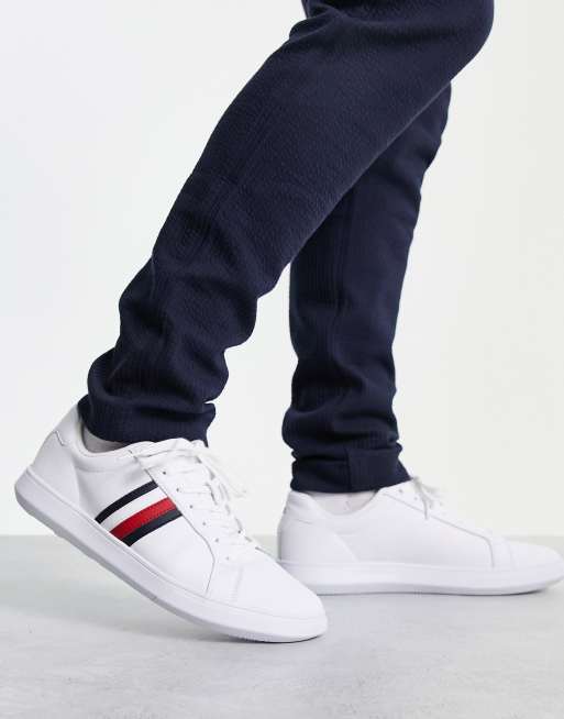 Tommy Hilfiger Leder Sneaker in WeiB mit Streifen