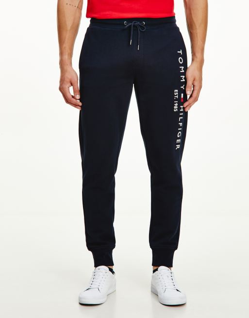 Tommy Hilfiger leg logo cuffed joggers in navy | ASOS