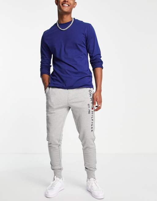 Tommy Hilfiger leg logo cuffed trackies in grey
