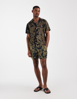 Leinen-Shorts in Marineblau mit Blumenprint, Kombiteil Marineblau 28