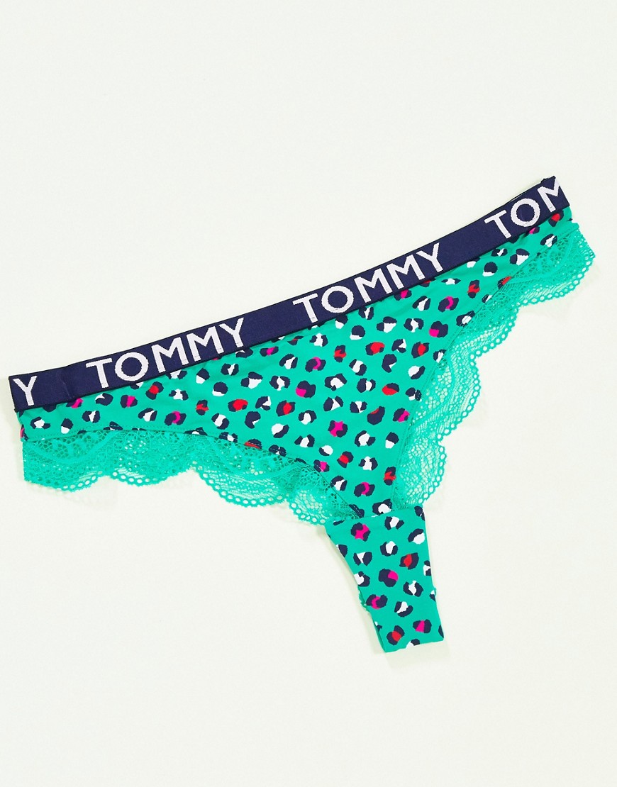 Tommy Hilfiger leopard print lace trim brazilian knicker in green
