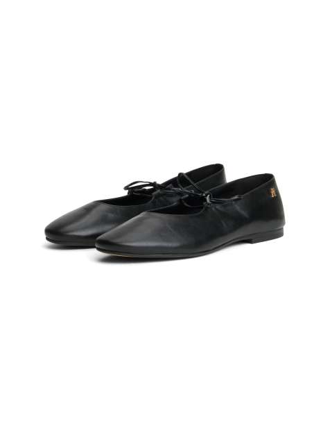 Tommy Hilfiger leren ballerina's met veters in zwart - view 1