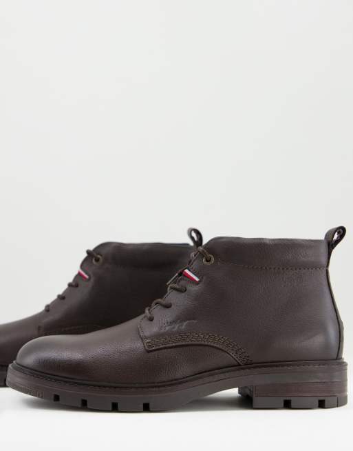Tommy Hilfiger - Leren laarzen met dikke zool in bruin