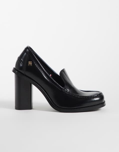 Tommy Hilfiger leren loafers met hak in zwart - view 1
