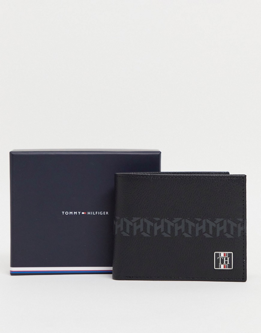 Tommy Hilfiger - Leren portemonnee met monogram en logo in zwart