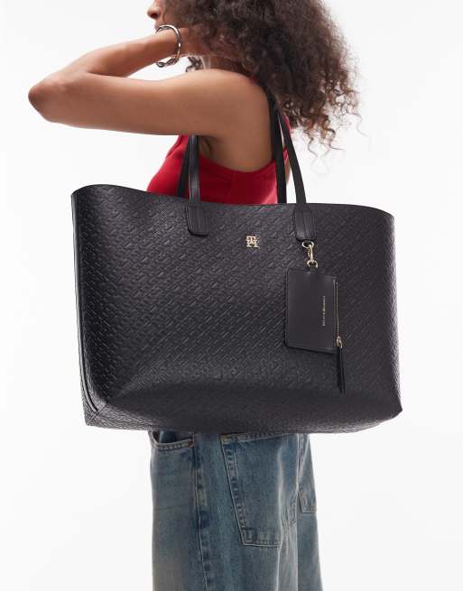 Tommy Hilfiger - Leren tote tas met icoonlogo in zwart, 2 van 4