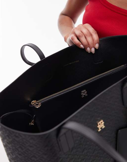 Tommy Hilfiger - Leren tote tas met icoonlogo in zwart, 4 van 4