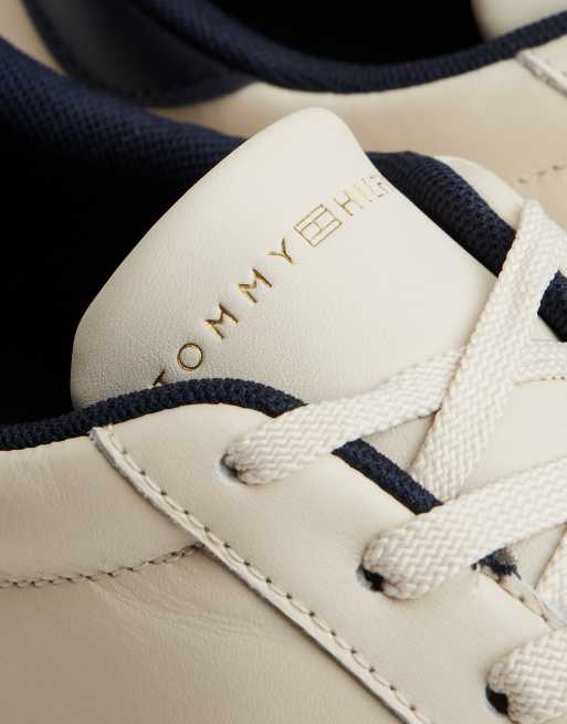 Tommy Hilfiger Lightweight leather court trainers in soft cream, 6 of 7