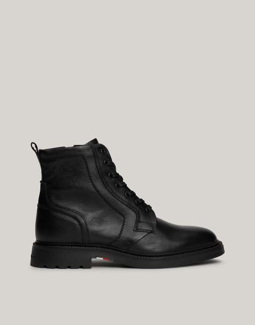 Tommy Hilfiger Lightweight leather lace up mid boots in black