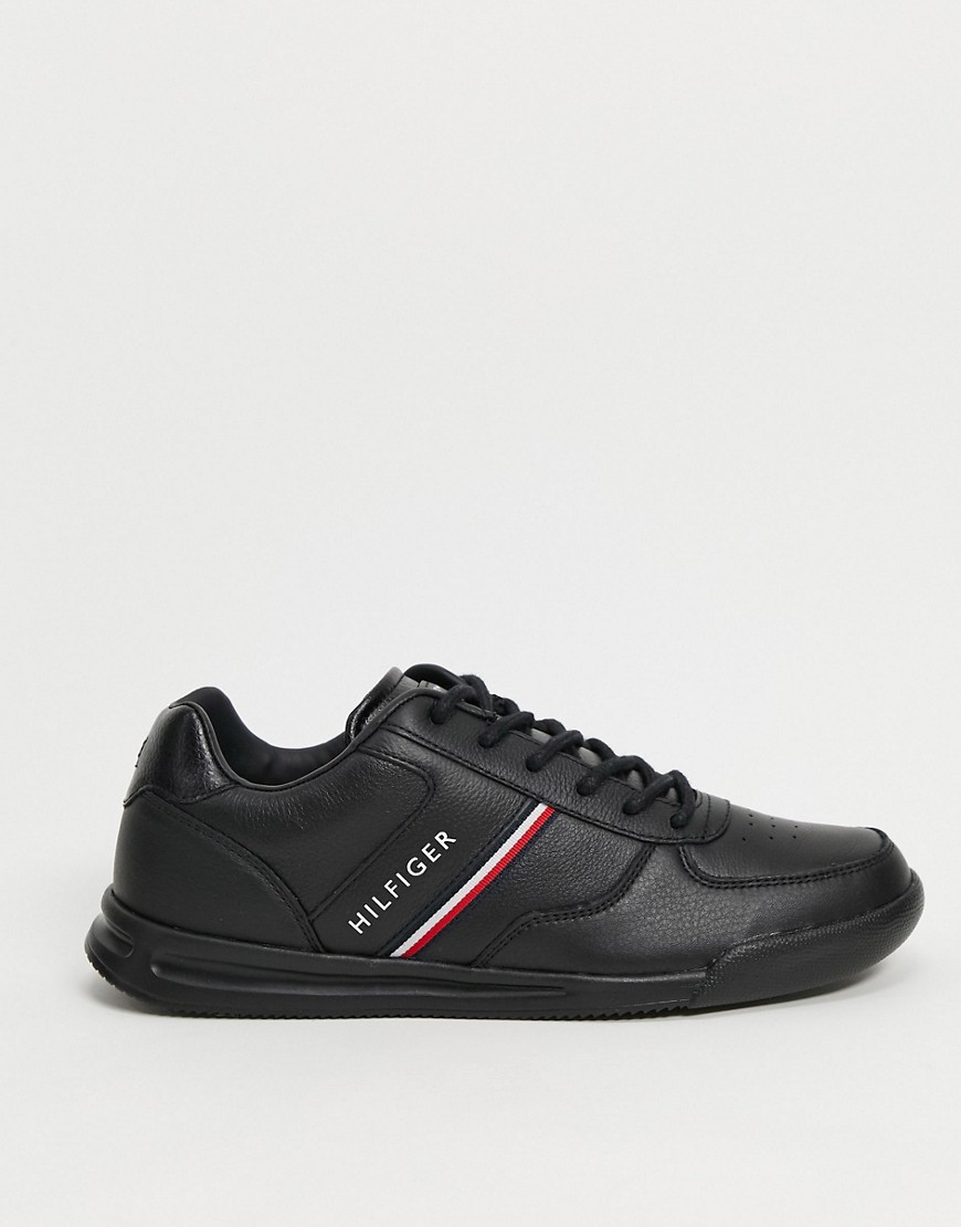 Tommy Hilfiger lightweight leather mix trainer in black with side flag logo
