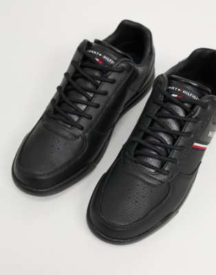 tommy hilfiger black lightweight leather flag trainers