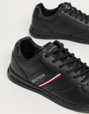 tommy hilfiger black lightweight leather flag trainers
