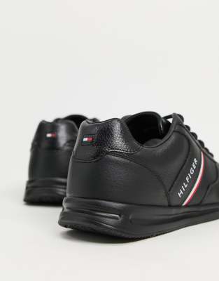 tommy hilfiger black lightweight leather flag trainers