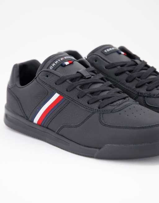 Tommy Hilfiger lightweight leather sneakers with side flag logo in black