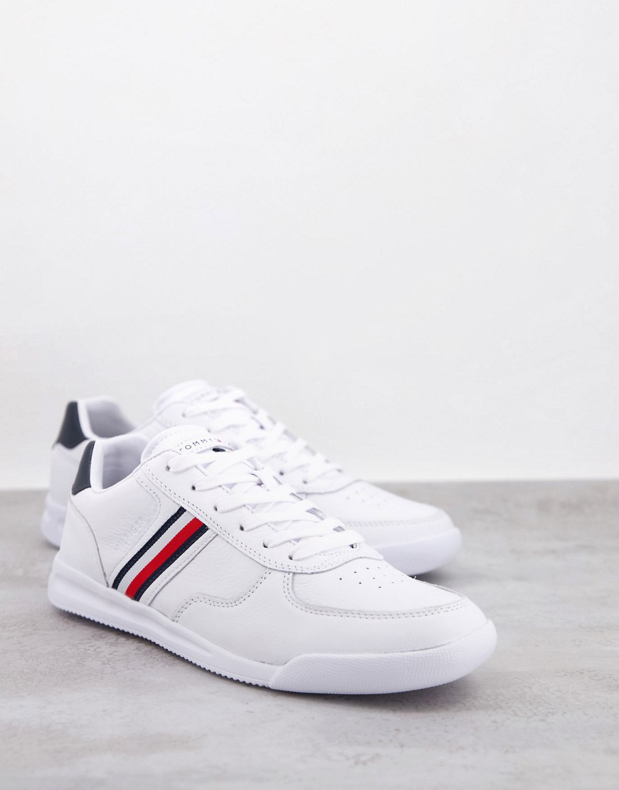 Tommy Hilfiger lightweight leather sneakers with side flag logo in white