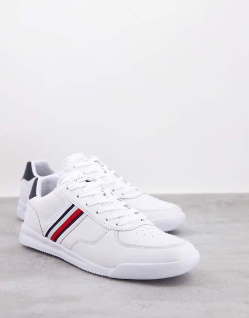 Tommy Hilfiger lightweight leather trainer with side flag logo in white ...