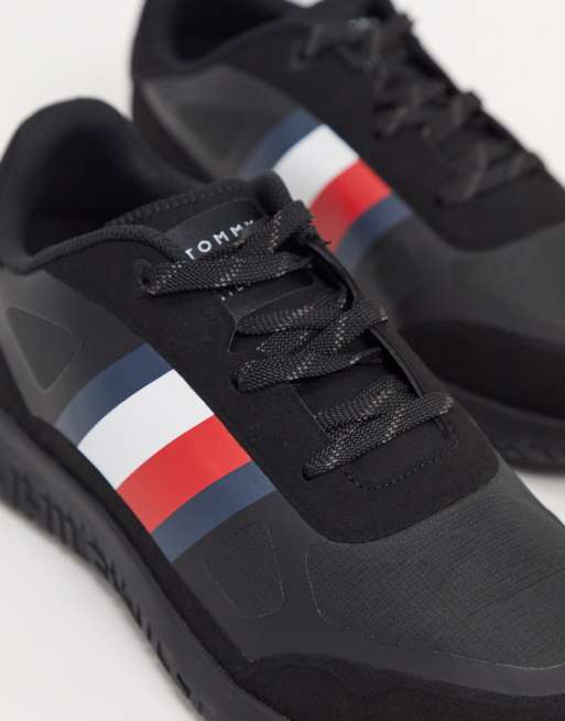 Tommy hilfiger black & red flag store detail sneaker trainers