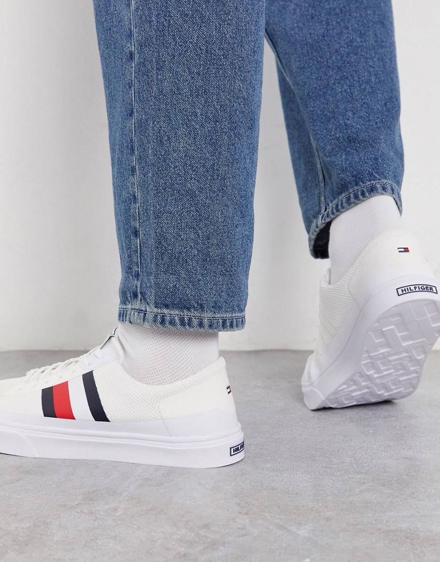 Tommy Hilfiger lightweight stripe knit trainers in white