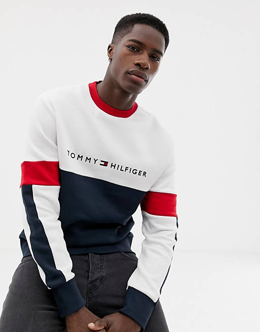 Tommy Hilfiger limited sailing color block logo crew neck sweatshirt  relaxed fit in white/multi | ASOS