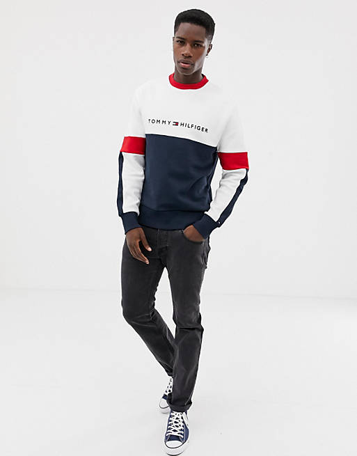 Tommy Hilfiger limited sailing color block logo crew neck sweatshirt  relaxed fit in white/multi | ASOS