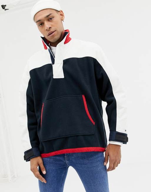 Hilfiger limited sailing overhead fLeece/nylon jacket back logo navy/white | ASOS