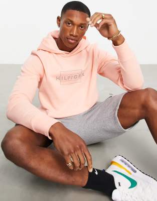Tommy Hilfiger Linear Flag Logo Hoodie In Pink
