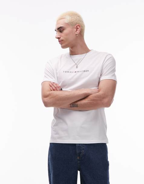Tommy Hilfiger linear logo t-shirt in white - view 1