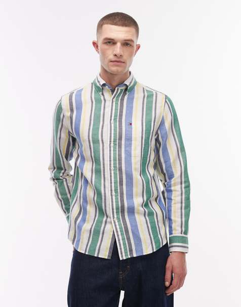Tommy Hilfiger linen blend shirt in green & blue stripe - view 1