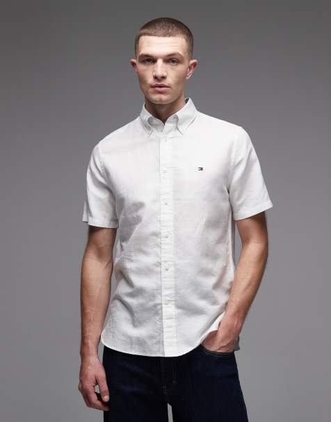Tommy Hilfiger linen blend short sleeve shirt in white - view 1
